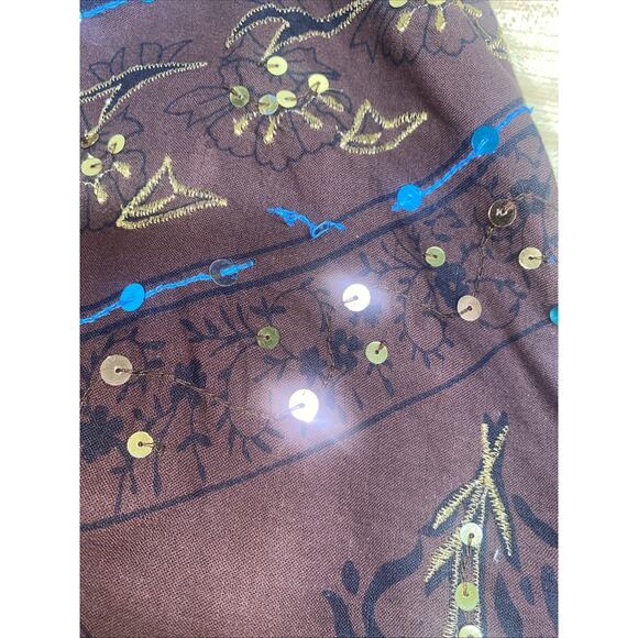 Ishyu Women's Brown Blue Gold Sequin Embroidered Midi Skirt Boho Festival 28” - Picture 10 of 10